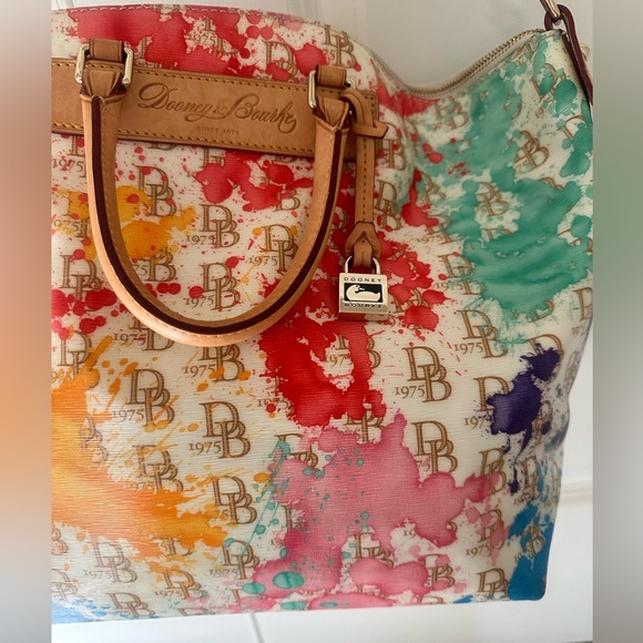 Dooney & Bourke Vanessa Paint Splatter Satchel Crossbody zipper tote like new - Picture 4 of 15
